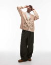 【送料無料】 トップマン メンズ カーディガン アウター Topman knit cardigan in ecru with floral embroidery...
