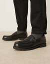 【送料無料】 エイソス メンズ スリッポン・ローファー シューズ ASOS DESIGN loafers in black leather with cleat...