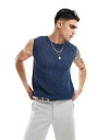 【送料無料】 エイソス メンズ ベスト トップス ASOS DESIGN lightweight knit pointelle scoop vest in navy NAVY