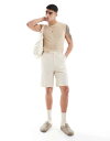 【送料無料】 エイソス メンズ ハーフパンツ・ショーツ ボトムス ASOS DESIGN smart linen look shorts in textured stripe Stone stripe
