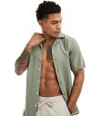 【送料無料】 オンリーアンドサンズ メンズ シャツ トップス ONLY & SONS linen mix revere collar shirt in sage green Swamp(4)