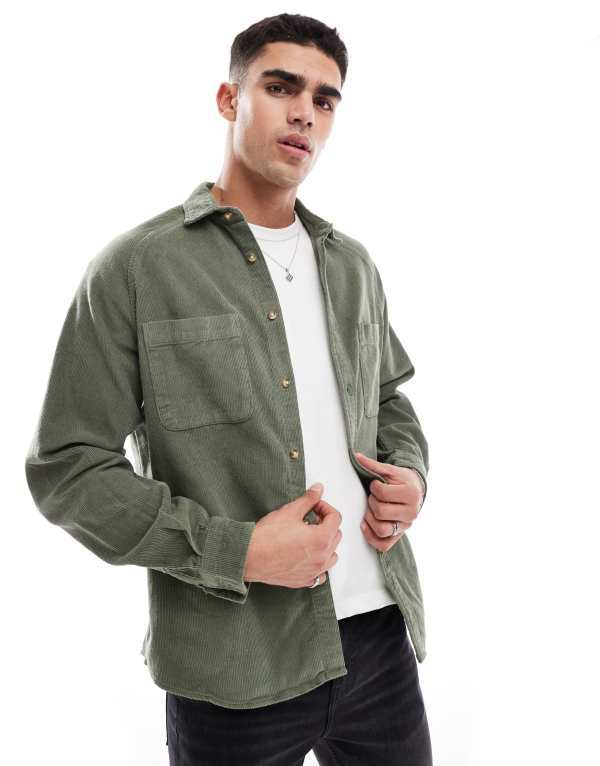 ̵    ȥåץ ASOS DESIGN 90s oversized cord shirt with squ...
