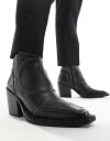 【送料無料】 エイソス メンズ ブーツ・レインブーツ シューズ ASOS DESIGN heeled cuban boots in black leather ...