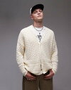 【送料無料】 トップマン メンズ カーディガン アウター Topman knit crochet cardigan with in ecru Ecru