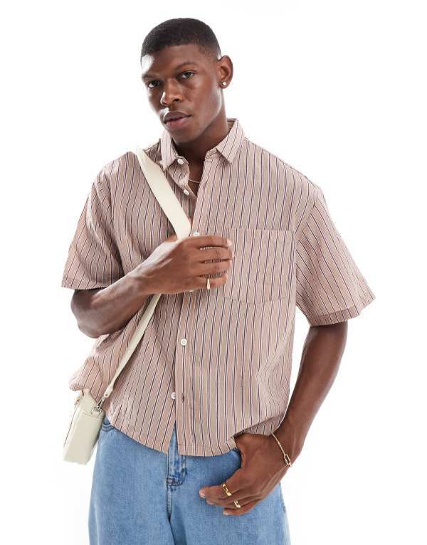 ̵    ȥåץ ASOS DESIGN boxy oversized shirt with texture...