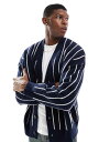 【送料無料】 ベルシュカ メンズ カーディガン アウター Bershka knitted stripe cardigan in navy NAVY