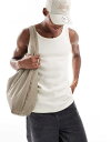 【送料無料】 オンリーアンドサンズ メンズ ベスト トップス ONLY & SONS ribbed tank top in cream Antique White