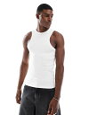 【送料無料】 エイソス メンズ タンクトップ トップス ASOS DESIGN muscle fit rib racer tank top in white W...