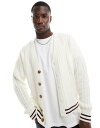 【送料無料】 エイソス メンズ カーディガン アウター ASOS DESIGN boxy relaxed cable knit cardigan in crea...