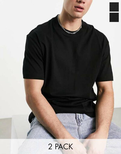 【送料無料】 ウィークデイ メンズ Tシャツ トップス Weekday oversized 2-pack t-shirt in black Black 【送料無料】 ウィークデイ メンズ Tシャツ トップス Weekday oversized 2-pack t-shirt in black Black