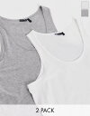 【送料無料】 エイソス メンズ タンクトップ トップス ASOS DESIGN 2 pack tank top with crew neck in multi ...