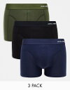 【送料無料】 ジャック アンド ジョーンズ メンズ トランクス アンダーウェア Jack & Jones 3 pack trunks in bamboo khaki & black Forest Night