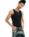 【送料無料】 コルージョン メンズ タンクトップ トップス COLLUSION ribbed tank top in black Black