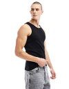 【送料無料】 リバーアイランド メンズ タンクトップ トップス River Island Ribbed Tank In Black Black