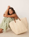 【送料無料】 エイソス レディース トートバッグ バッグ ASOS DESIGN straw oversized tote bag with pu handles natural