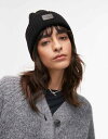 【送料無料】 オールセインツ レディース 帽子 アクセサリー AllSaints ribbed leather logo beanie in black Bla...