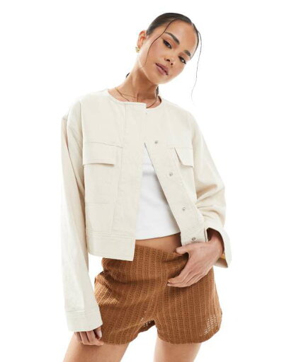 【送料無料】 エイソス レディース ジャケット・ブルゾン アウター ASOS DESIGN twill collarless jacket in oatmeal Oatmeal 【送料無料】 エイソス レディース ジャケット・ブルゾン アウター ASOS DESIGN twill collarless jacket in oatmeal Oatmeal