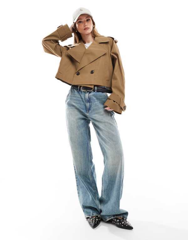 【送料無料】 エイソス レディース ジャケット・ブルゾン アウター ASOS DESIGN cropped trench coat in olive Olive