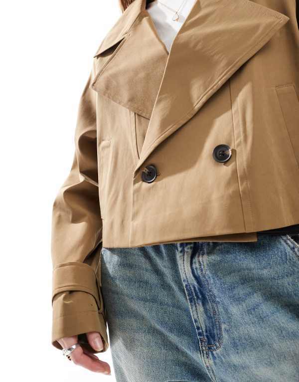 【送料無料】 エイソス レディース ジャケット・ブルゾン アウター ASOS DESIGN cropped trench coat in olive Olive