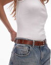 【送料無料】 マンゴ レディース ベルト アクセサリー Mango studded leather belt in brown BROWN