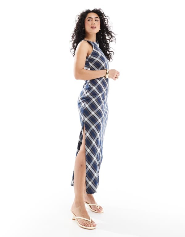 ̵  ǥ ԡ ȥåץ ASOS DESIGN soft denim midi dress in chec...