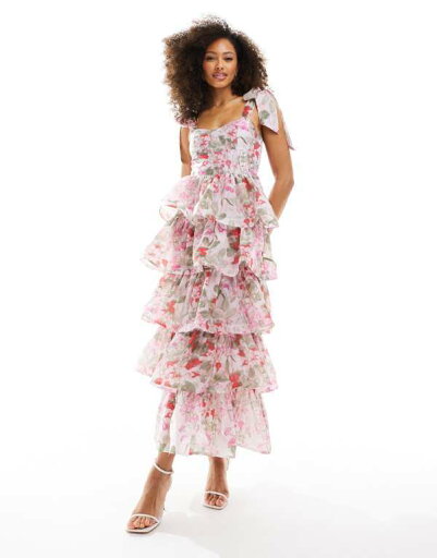 【送料無料】 アンドアザーストーリーズ レディース ワンピース トップス & Other Stories corset front tiered maxi dress in floral print Pink floral print 【送料無料】 アンドアザーストーリーズ レディース ワンピース トップス & Other Stories corset front tiered maxi dress in floral print Pink floral print