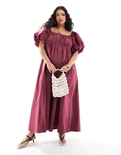 【送料無料】 エイソス レディース ワンピース トップス ASOS DESIGN Curve puffed sleeve smock midi dress in burgundy Burgundy 【送料無料】 エイソス レディース ワンピース トップス ASOS DESIGN Curve puffed sleeve smock midi dress in burgundy Burgundy