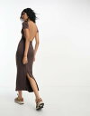 【送料無料】 エイソス レディース ワンピース トップス ASOS DESIGN soft touch capped sleeve scoop back maxi dress in chocolate Chocolate(4)