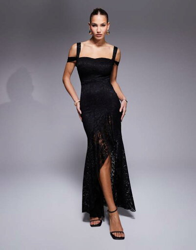 【送料無料】 トゥルーバイオレット レディース ワンピース トップス True Violet asymmetric lace ruffle gown in black Black 【送料無料】 トゥルーバイオレット レディース ワンピース トップス True Violet asymmetric lace ruffle gown in black Black