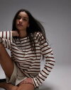 【送料無料】 マンゴ レディース パーカー・スウェット アウター Mango brown striped crew neck textured sweatshi...