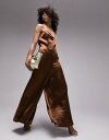 【送料無料】 トップショップ レディース ジャンプスーツ トップス Topshop strappy satin wide leg jumpsuit in cho...