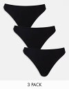 【送料無料】 エイソス レディース ブリーフパンツ アンダーウェア ASOS DESIGN 3 pack ribbed thongs in black Blac...