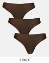 【送料無料】 エイソス レディース ブリーフパンツ アンダーウェア ASOS DESIGN 3 pack no VPL & lace thong in brow...
