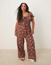 【送料無料】 エイソス レディース ジャンプスーツ トップス ASOS DESIGN Curve spun lace trim corset waist jum...