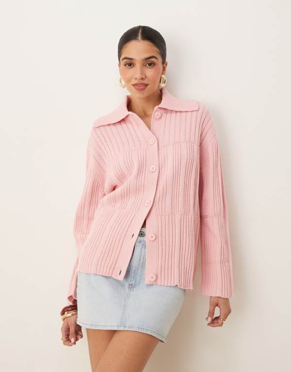 ̵  ǥ ǥ  ASOS DESIGN knit mixed ribbed collar car...