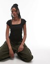 【送料無料】 トップショップ レディース Tシャツ トップス Topshop square neck ribbed cap sleeve tee in blac...