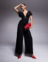 【送料無料】 エイソス レディース ジャンプスーツ トップス ASOS DESIGN flutter sleeve ruched wide leg jumpsu...