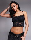 【送料無料】 エーエフアールエム レディース シャツ トップス AFRM Isaura lace cropped cami top in black Noir