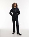 【送料無料】 マンゴ レディース ジャンプスーツ トップス Mango belted denim jumpsuit in dark blue Dark blue