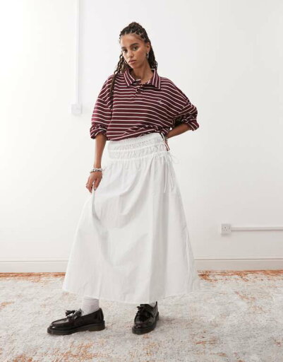 【送料無料】 リクレイム ヴィンテージ レディース スカート ボトムス Reclaimed Vintage western midi skirt with tie sides in white poplin white 【送料無料】 リクレイム ヴィンテージ レディース スカート ボトムス Reclaimed Vintage western midi skirt with tie sides in white poplin white