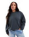 【送料無料】 エイソス レディース Tシャツ トップス ASOS DESIGN Curve long sleeve skater tee in washed charcoal Gray(4)