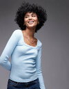 【送料無料】 トップショップ レディース シャツ トップス Topshop square neck long sleeve top in light blue Blue(4)