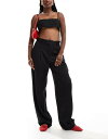 【送料無料】 シックスジュン レディース カジュアルパンツ ボトムス Sixth June wide leg pants with logo waistband detail in black Black(4)