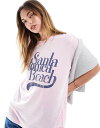 【送料無料】 エイソス レディース Tシャツ トップス ASOS DESIGN regular fit t-shirt in burn out with Santa Monica beach graphic in pink PINK
