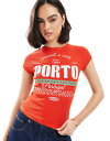 【送料無料】 エイソス レディース Tシャツ トップス ASOS DESIGN baby tee in waffle with Porto graphic in red RED