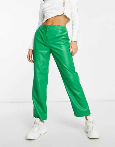 【送料無料】 オンリー レディース カジュアルパンツ ボトムス Only faux leather straight leg pants in bright green Bright green 【送料無料】 オンリー レディース カジュアルパンツ ボトムス Only faux leather straight leg pants in bright green Bright green
