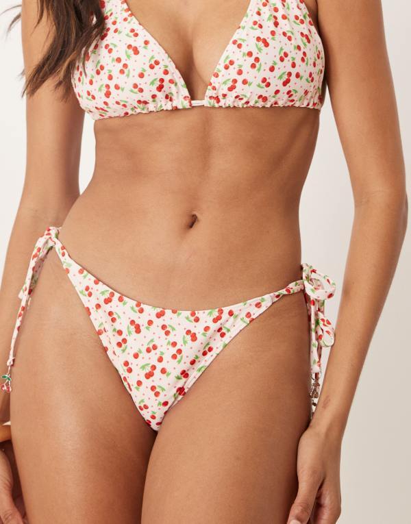 【送料無料】 ピーク&ボー レディース ボトムスのみ 水着 Peek & Beau Fuller Bust cherry print tie side bikini bottom in pink pink