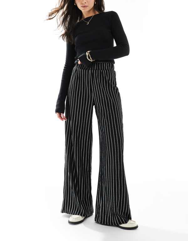 ̵ ꡼ ǥ 奢ѥ ܥȥॹ ONLY wide leg textured pants in black ...