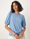 【送料無料】 ヴィラ レディース Tシャツ トップス VILA broderie T-shirt with puff sleeve detail in blissful blue BLISSFUL BLUE