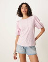 【送料無料】 ヴィラ レディース Tシャツ トップス VILA broderie T-shirt with puff sleeve detail in orchid pink Winsome orchid